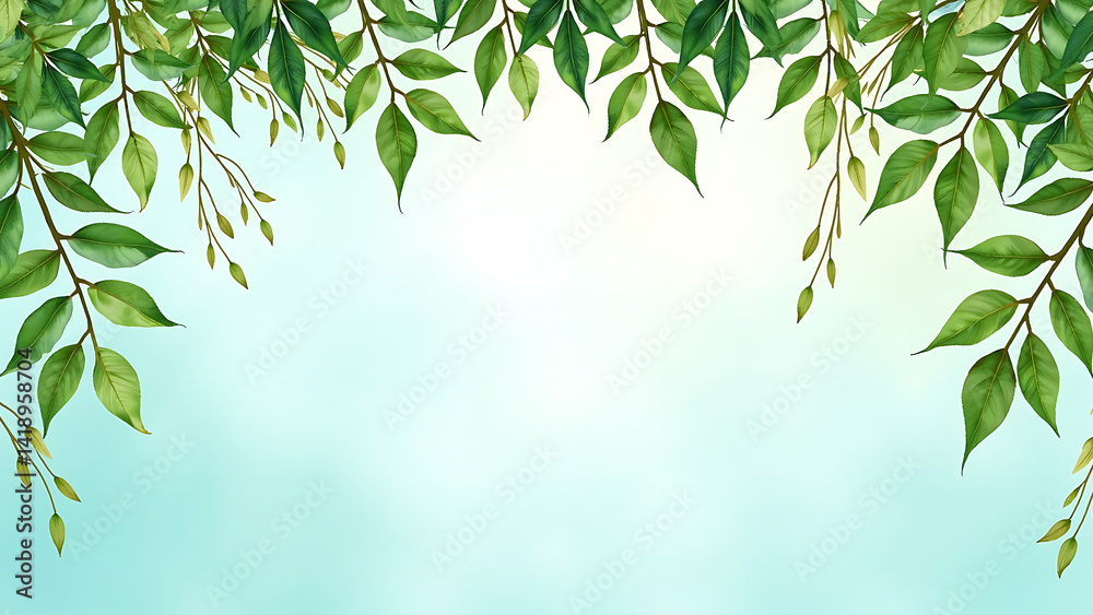 Watercolor Green Leaf Frame on Light Background Watercolor Green Leaf Frame on Light Background