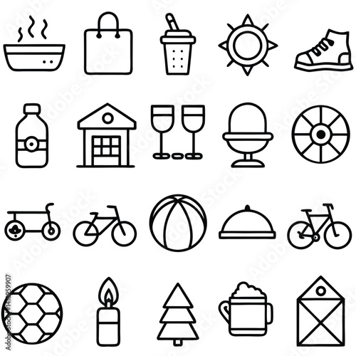 Collection of Simple Line Icons for Various Activities and Objects