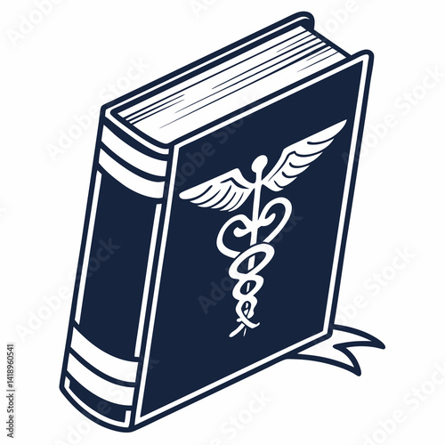 medical book with caduceus symbol in blue and white colors for educational purposes