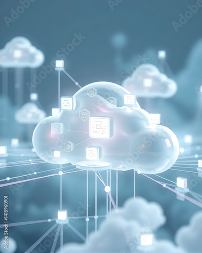 Cloud computing concept. 3d rendering toned image double exposure.
