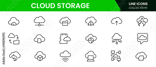 Cloud Storage & Backup Collection of Data related icons, including data storage, cloud storage data, technology services, server, Data thin line icons