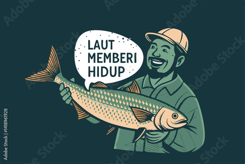 A jubilant fisherman beams, proudly displaying a large trophy fish; he's mid-speech, sharing his angling triumph.