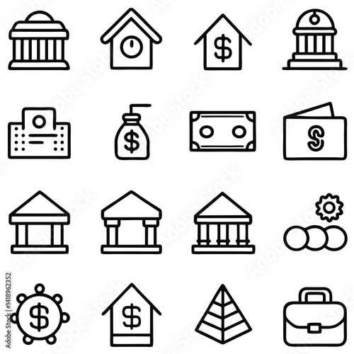 Financial Icons Set Banking, Money, and Investment Symbols