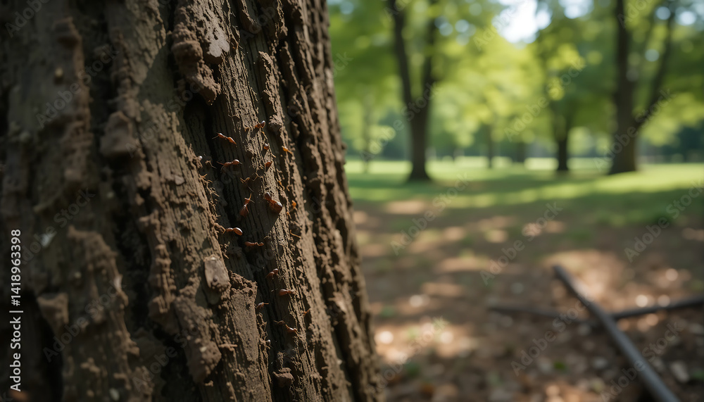 Obraz premium Exploring the texture and details of tree bark in a serene park setting
