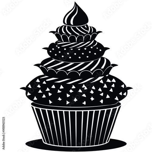 Black and White Cupcake Vector Illustration: Detailed Graphic of a Stylized Dessert, Perfect for Baking and Confectionery Designs