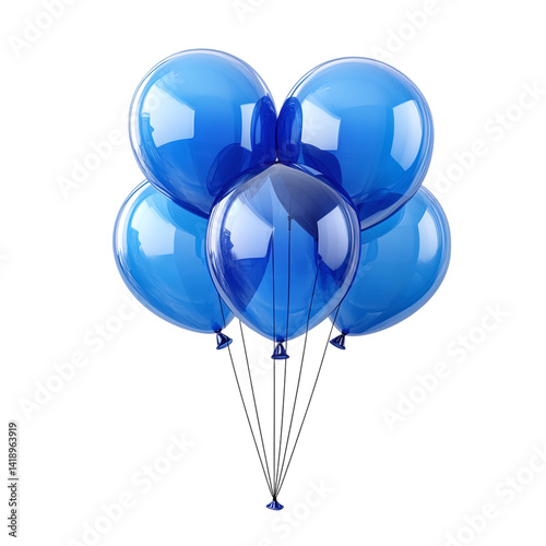 Pair of 3D blue balloons in floating position isolated on transparent background