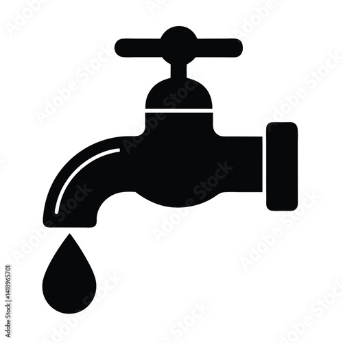 A Faucet with a Falling Water Drop on white background