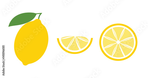 Lemon Fruit Vector Set – Whole, Sliced, and Half Lemon Illustration.