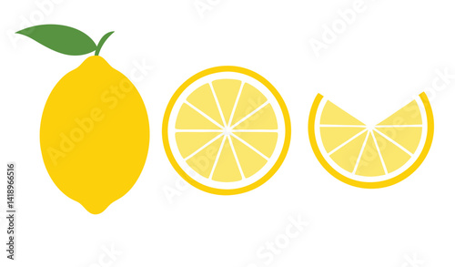 Lemon Fruit Vector Set – Whole, Sliced, and Half Lemon Illustration.
