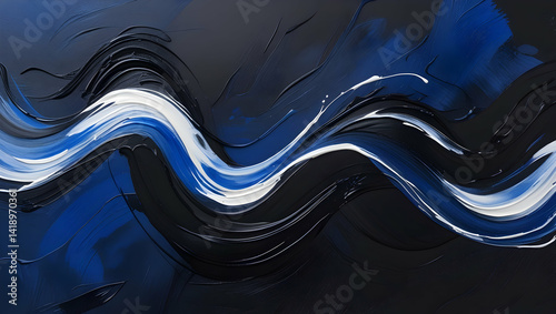 abstract painted background with bold white brushstrokes swirling over rich black and deep blue hues, high-contrast textured design, modern artistic visual for dynamic creative use HD