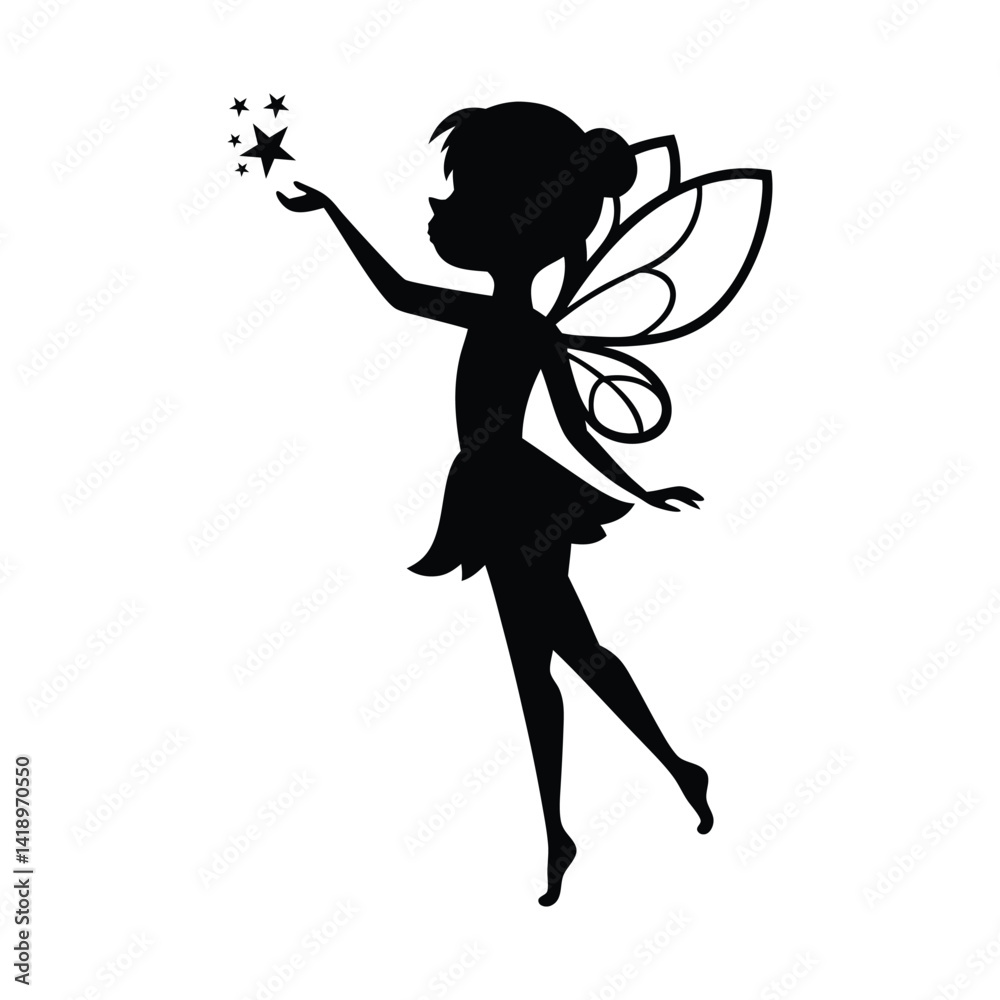 Fairy Silhouette with Magic Wand - Fantasy Fairy Vector Design. Fairy Silhouette with Magic Wand - Fantasy Fairy Vector Design.