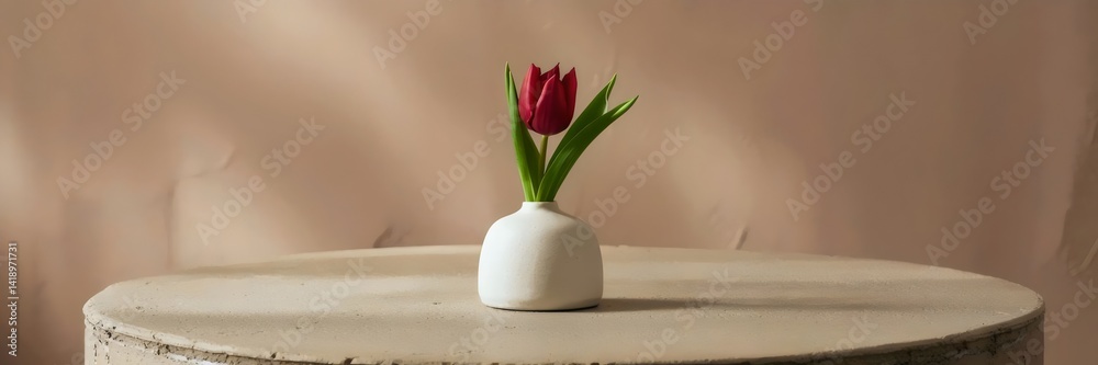 custom made wallpaper toronto digitalCrimson tulip in ceramic vase on sand-colored table – Ideal for modern home decor visuals, floral art prints, or interior design showcases.
