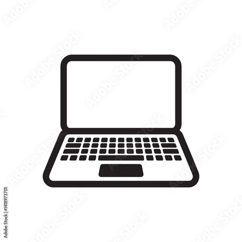 Minimalist Black and White Laptop Icon with a Blank Screen Representing Technology, Computing, Digital Workspaces, and Online Connectivity for Business, Education, and Creative Applications