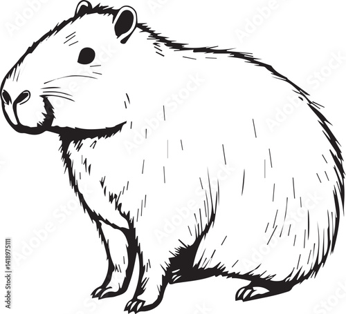 illustration of a capybara, detailed vecror art, line art, close up.