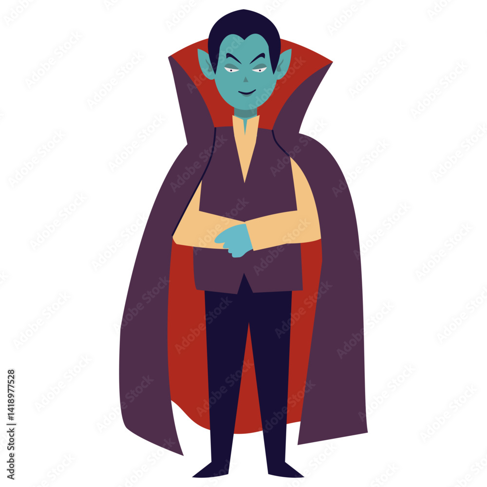 Halloween Vampire Illustration. Flat Vector Character.