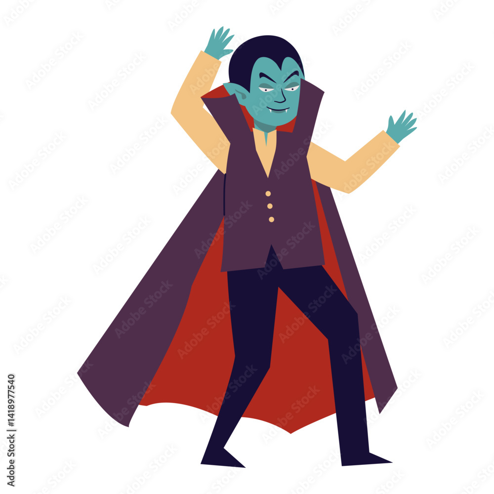 Halloween Vampire Illustration. Flat Vector Character.