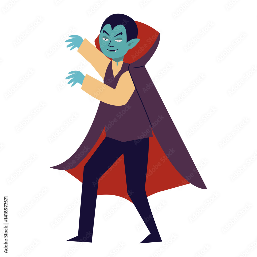 Halloween Vampire Illustration. Flat Vector Character.