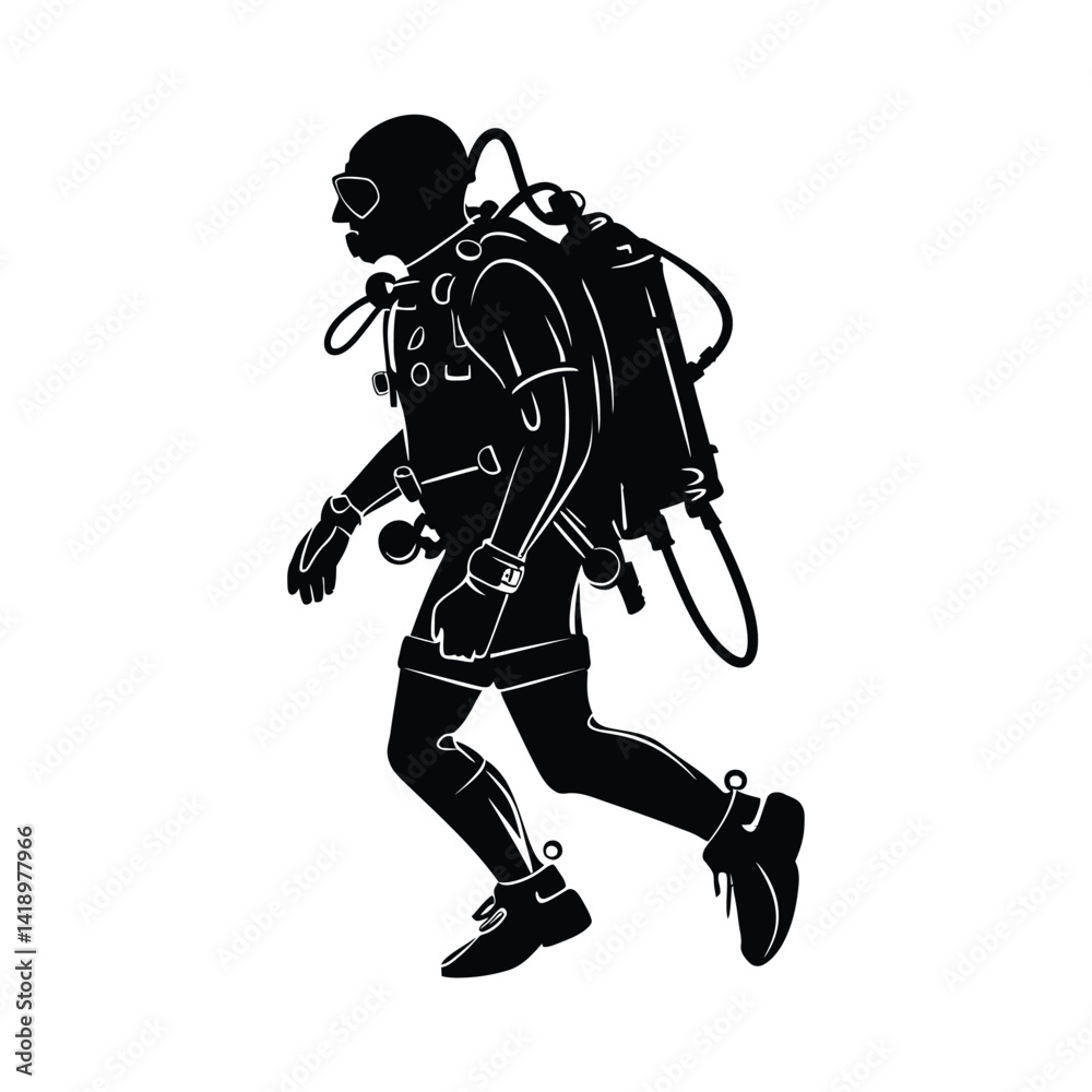 Diver black silhouette of simple minimal vector