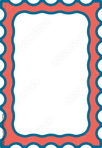 Vertical Line Decorative Scalloped Frame Cartoon Postage Stamp Illustration. Blank Template Copy Space