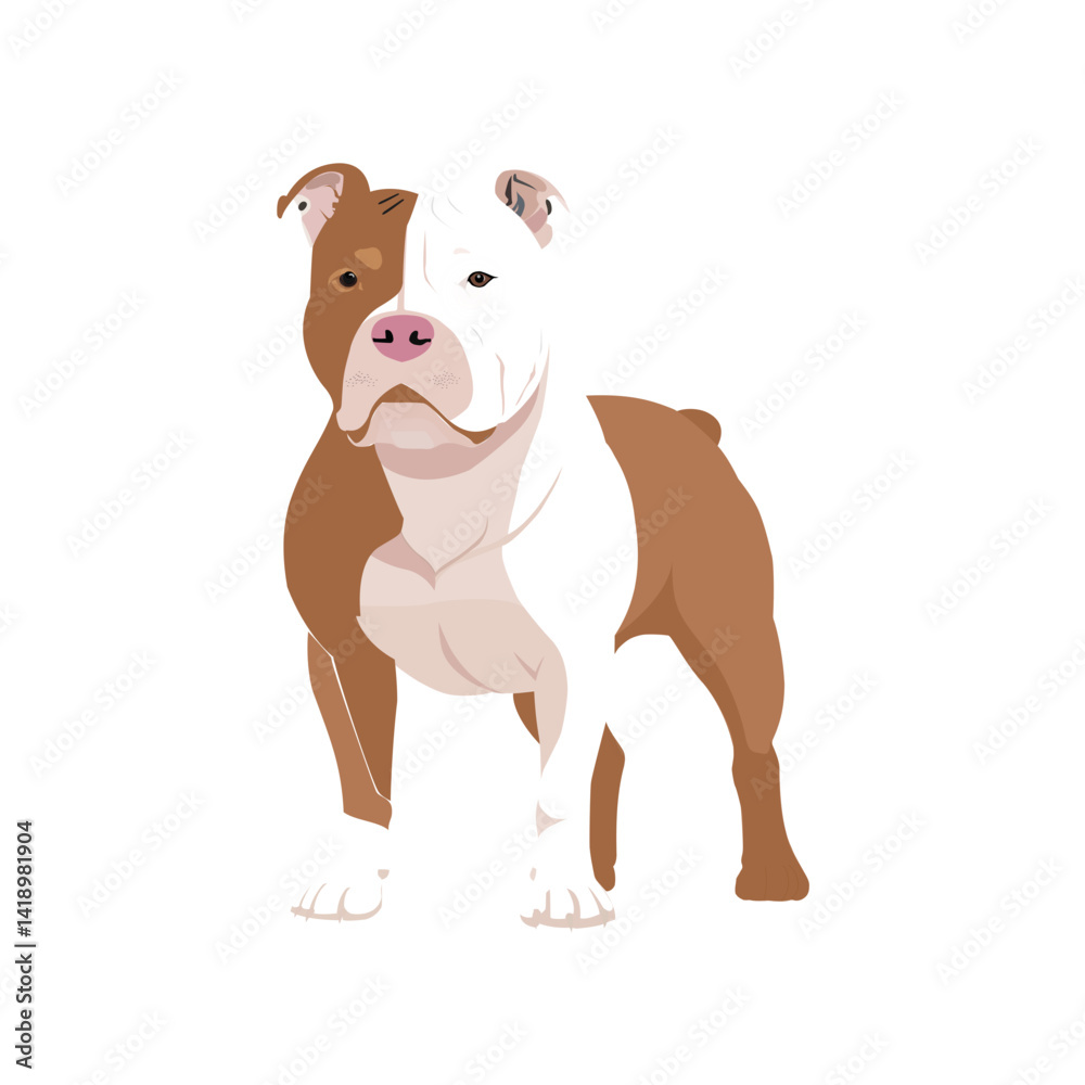 Obraz premium Vector illustration of a friendly Red Nose Pitbull dog in white and caramel colors, cartoon style, perfect for design projects, mascots, t-shirts, prints, and branding.