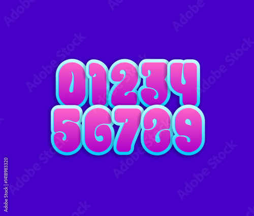 Bright numbers, bright colorful numerals 0 to 9