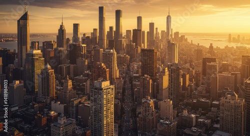 Golden Hour City Skyline Panorama