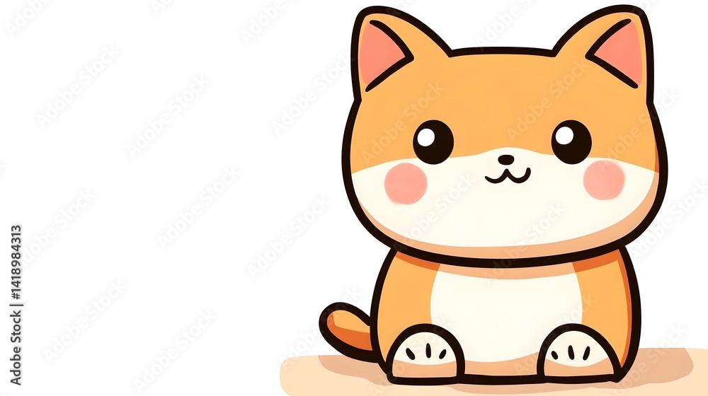 Cute Chibi Cat Sitting Contently with Bright Eyes and Small Paws on Minimalist Background Cute Chibi Cat Sitting Contently with Bright Eyes and Small Paws on Minimalist Background