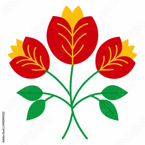 Embroidery with Red and Yellow Flowers