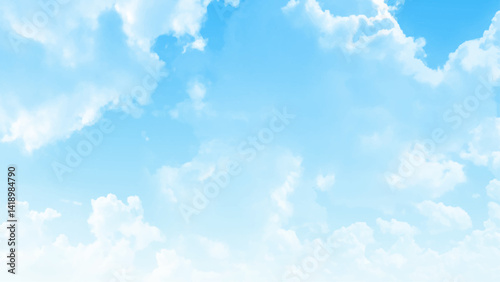 Clouds in blue sky photo. Very beautiful unusual blue sky with beautiful white clouds. Vector design.