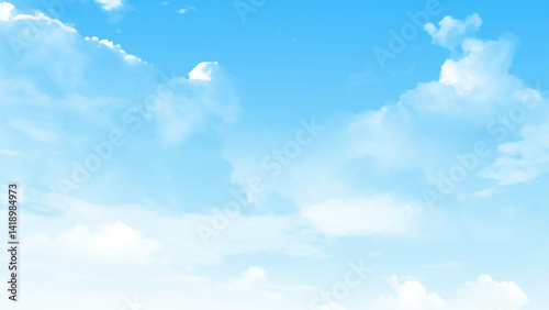 Clouds in blue sky photo. Horizontal fluffy clouds against in blue sky image. Vector illustration.