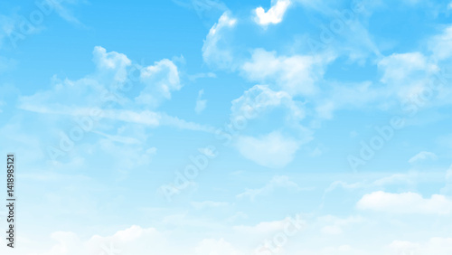 Clouds in blue sky photo. Blue sky with white clouds. Vector art