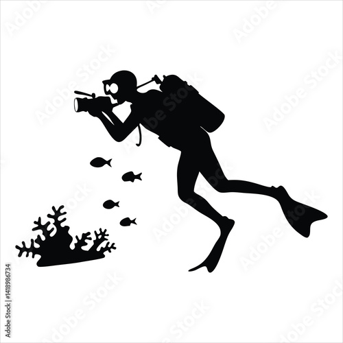 Scuba diver with underwater camera photographing