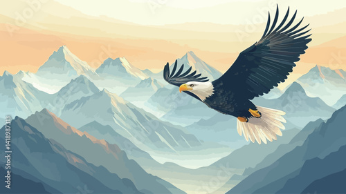 A digital rendering depicts a bald eagle in flight against a majestic, stylized backdrop of the Himalayas. The eagle's feathers are rendered in exquisite detail.
