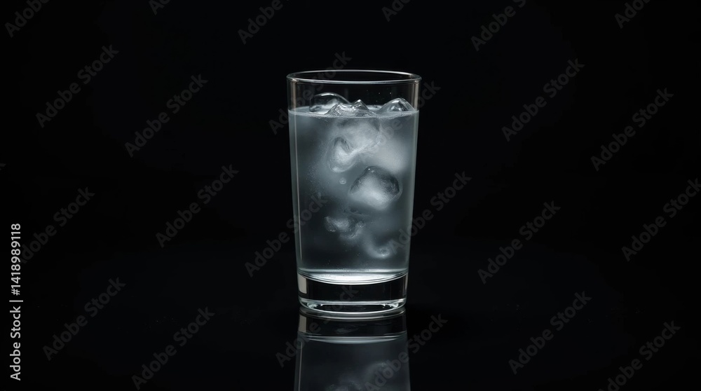 glass of water with ice on a black background glass of water with ice on a black background