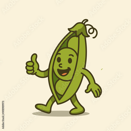 Cute cartoon pea pod character illustration giving thumbs up and smiling