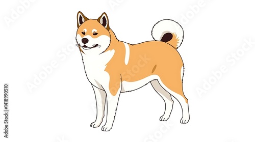 Akita Inu Dog Standing Illustration - Loyal Japanese Breed Art