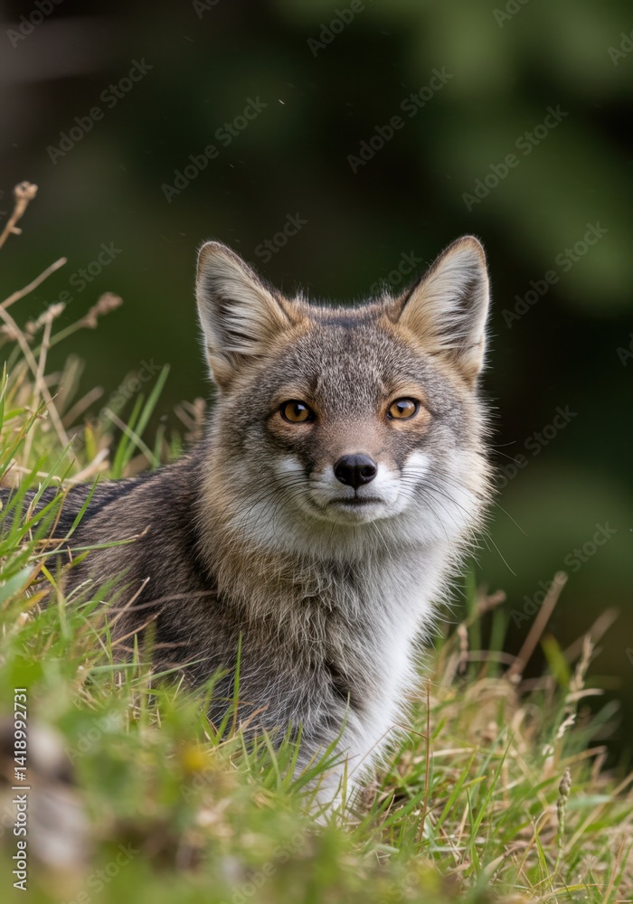 Grey Fox Portrait in Green Grass Grey Fox Portrait in Green Grass