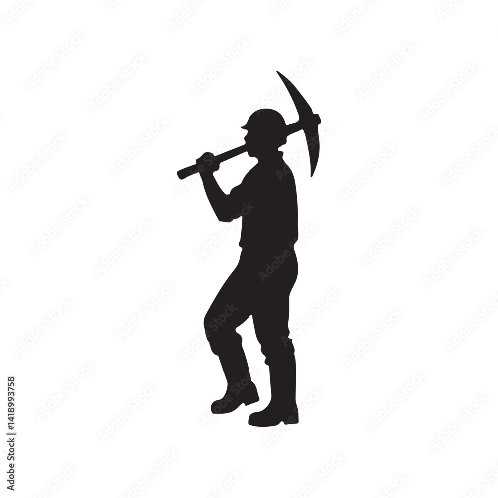 Naklejka premium Worker with a Pickaxe Vector Man