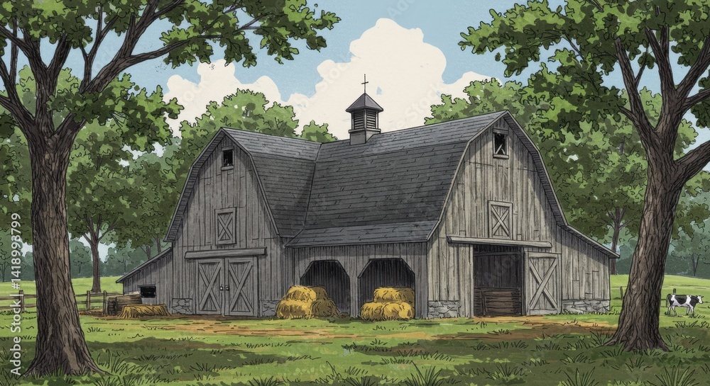 Grey Wooden Barn on a Sunny Farm Grey Wooden Barn on a Sunny Farm