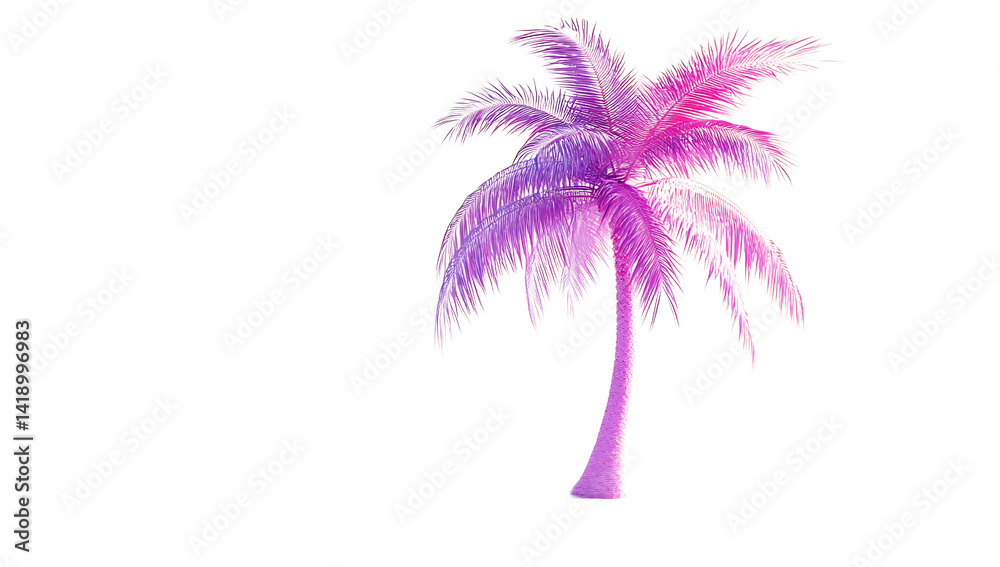 Naklejka premium Vibrant tropical palm tree with pink and purple hues isolated on a transparent background