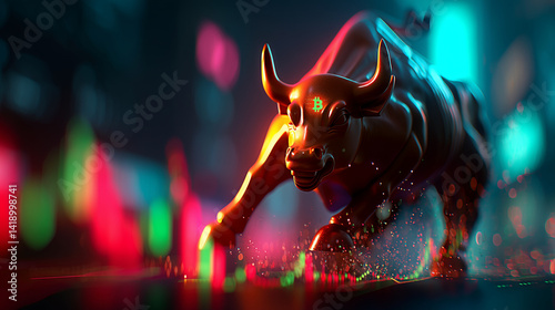 Bull Market - Stock market bull run, bullish trading market trend