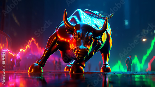 Bull Market - Stock market bull run, bullish trading market trend