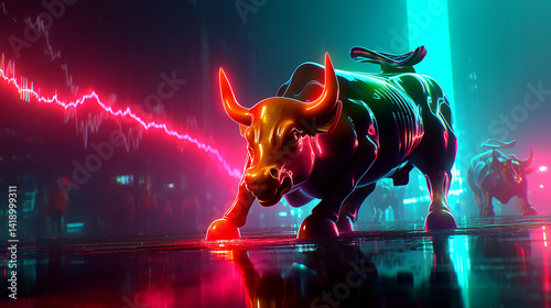 Bull Market - Stock market bull run, bullish trading market trend