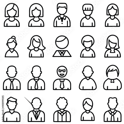 Collection of Diverse Line Art User Profile Icons