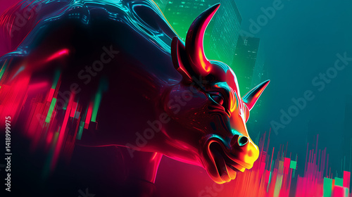 Bull Market - Stock market bull run, bullish trading market trend