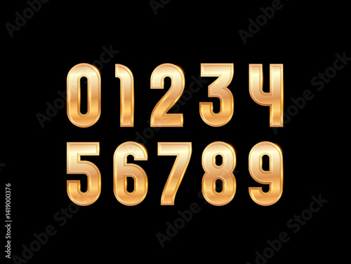 Golden glossy numbers, 3D gold shiny numerals