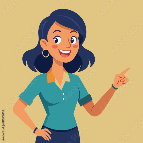 Happy stylist young woman pointing at copy space
