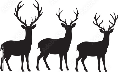 Deer silhouettes set vector collection, black roe deer silhouette icon bundle