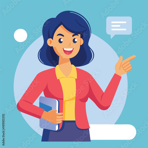 Happy stylist young woman pointing at copy space
