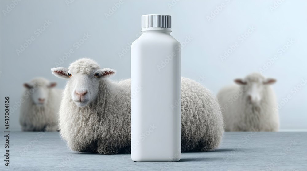 Fototapeta premium mockup white packaging milk with sheep